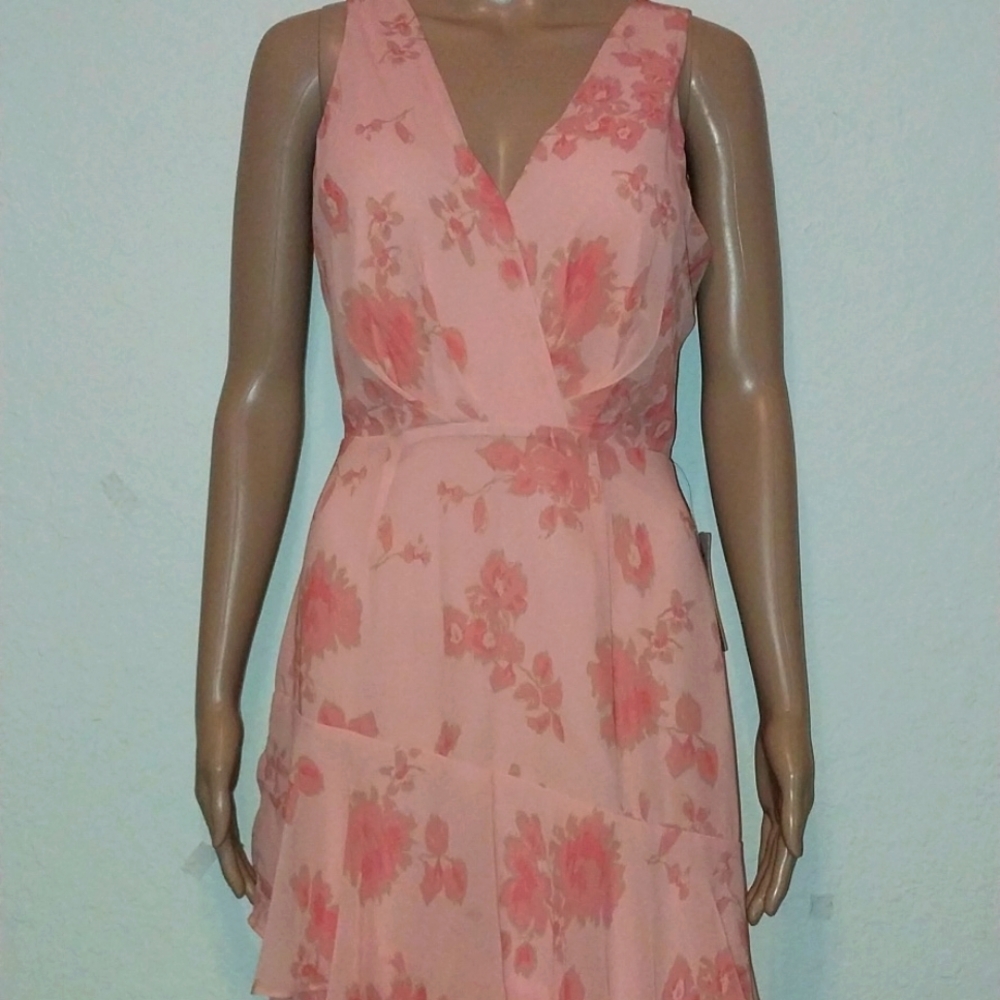 WAYF Dress Chiffon Peach Asymmetrical Maxi
